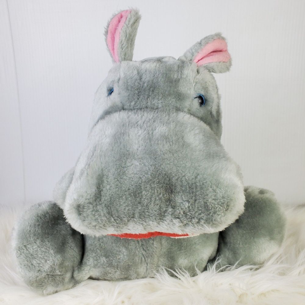 Vintage 1978 Anya Gray Pink Hippo Hippopotamus Hand Puppet Plush 15"